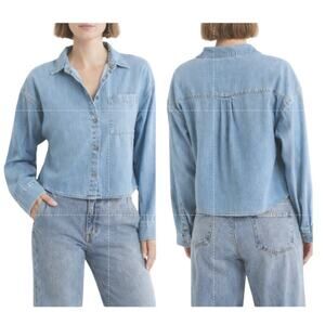 Joe’s Jeans Crop Boyfriend Button Up Shirt Indigo Denim Medium NWT